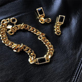 Stainless Steel Chain Choker Necklace with Square Stone for Women Girls