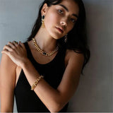 Stainless Steel Chain Choker Necklace with Square Stone for Women Girls
