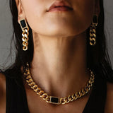 Stainless Steel Chain Choker Necklace with Square Stone for Women Girls