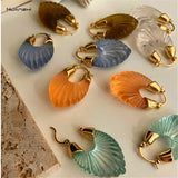 Irregular Resin Metal U-Shaped Hoop Earrings for Women - Party Travel Jewelry