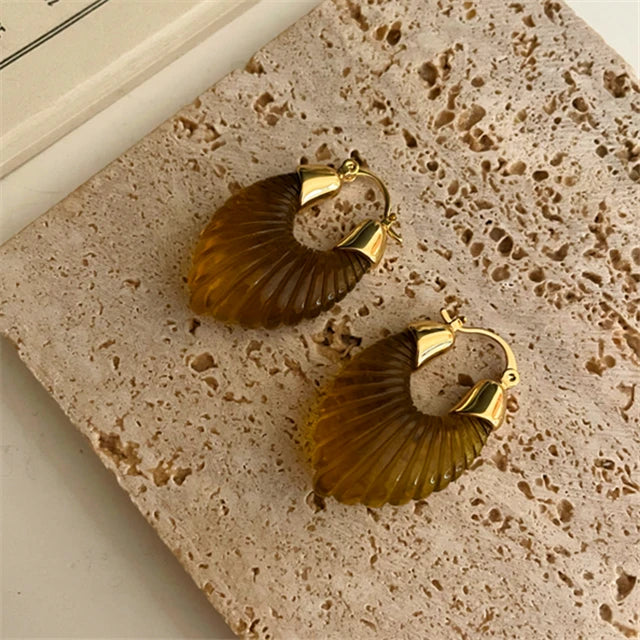 Irregular Resin Metal U-Shaped Hoop Earrings for Women - Party Travel Jewelry