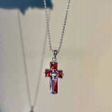 Y2K Zircon Cross Necklace Colorful Transparent Pendant Chain Choker