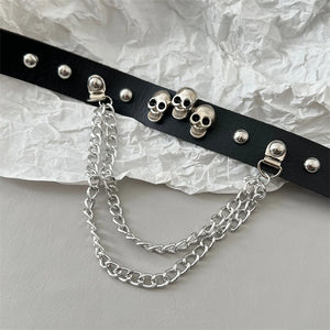 Punk Skull Studded Choker Chain Tassel Necklace for Women