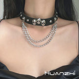 Punk Skull Studded Choker Chain Tassel Necklace for Women