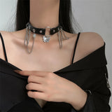 Punk Skull Studded Choker Chain Tassel Necklace for Women