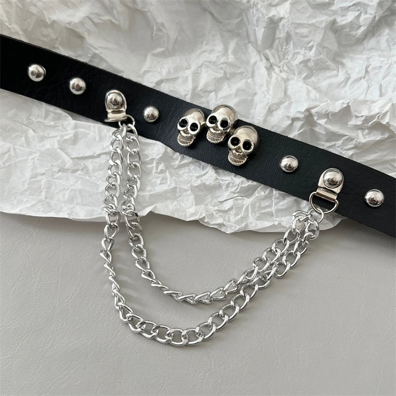 Punk Skull Studded Choker Chain Tassel Necklace for Women