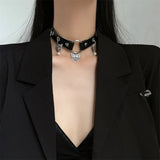 Punk Skull Studded Choker Chain Tassel Necklace for Women