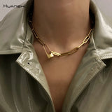 Punk 925 Silver Metal Lock Safety Pin Chain Choker Necklace