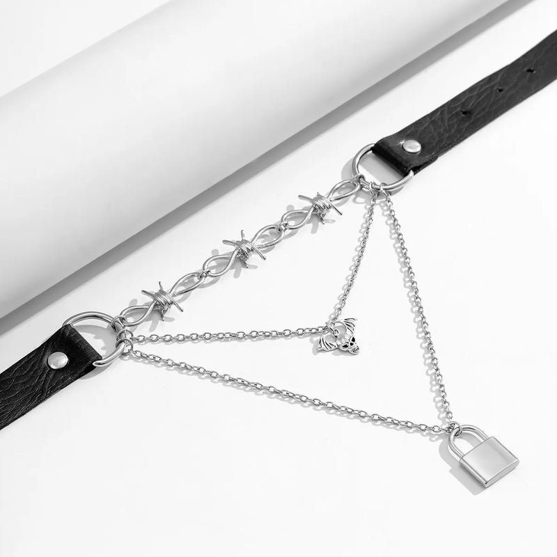 Punk Multi-layered Metal Chain Leather Choker for Women