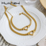 Heart-shaped Gold-plated Necklace for Women, Cuban Chain Jewelry