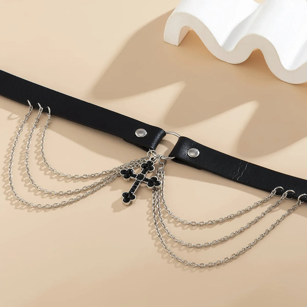 Vintage Baroque Cross Choker Leather Punk Chain Tassel Collar Necklace