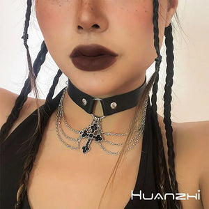 Vintage Baroque Cross Choker Leather Punk Chain Tassel Collar Necklace
