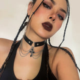 Vintage Baroque Cross Choker Leather Punk Chain Tassel Collar Necklace