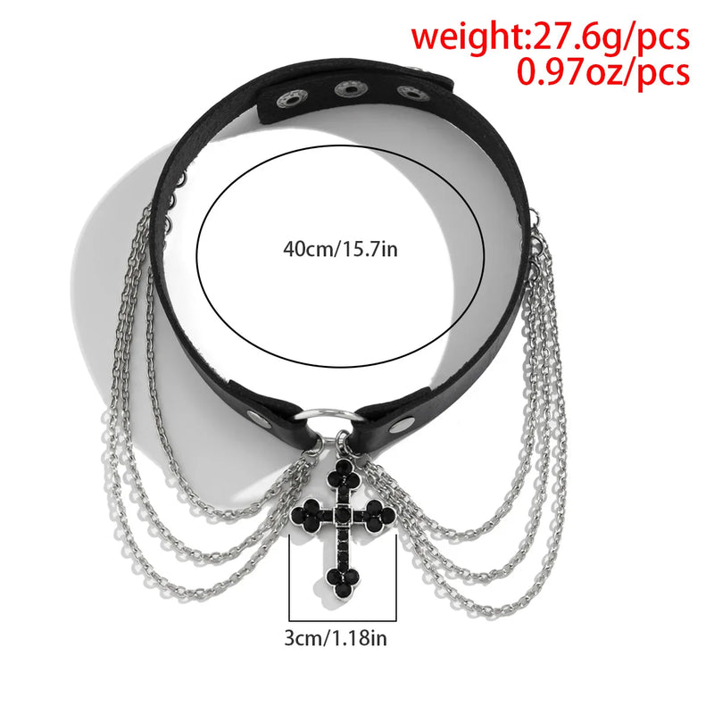 Vintage Baroque Cross Choker Leather Punk Chain Tassel Collar Necklace