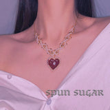 Vintage Sweet Choker Pearls Necklace Red Heart Beads Rhinestone for Women