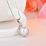 Pearl Zircon Pendant Necklace 925 Silver Wedding Accessory Women Bridal Gift