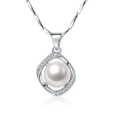 Pearl Zircon Pendant Necklace 925 Silver Wedding Accessory Women Bridal Gift