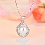 Pearl Zircon Pendant Necklace 925 Silver Wedding Accessory Women Bridal Gift
