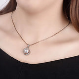 Pearl Zircon Pendant Necklace 925 Silver Wedding Accessory Women Bridal Gift