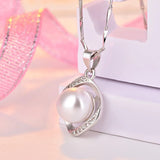 Pearl Zircon Pendant Necklace 925 Silver Wedding Accessory Women Bridal Gift