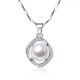 Pearl Zircon Pendant Necklace 925 Silver Wedding Accessory Women Bridal Gift