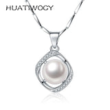 Pearl Zircon Pendant Necklace 925 Silver Wedding Accessory Women Bridal Gift