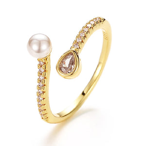 Pearl Zircon 925 Silver Ring for Women Wedding Engagement Bridal Party Gift