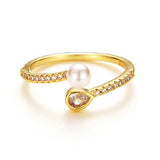 Pearl Zircon 925 Silver Ring for Women Wedding Engagement Bridal Party Gift