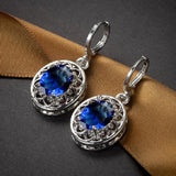 925 Silver Oval Drop Earrings with Zircon Gemstone for Wedding Party