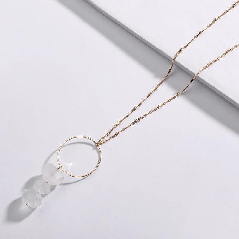 Labradorite Amazonite Stone Necklace Dainty Chain Pendant Women Lady
