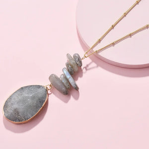 Opal Labradorite Stack Stone Pendant Necklaces for Women