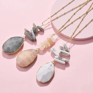 Opal Labradorite Stack Stone Pendant Necklaces for Women