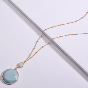 Natural Amazonite Labradorite Stone Pendant Necklace Women