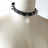 Gothic PU leather Choker Collar Necklace Punk Rock Rivet Stud Pentagram