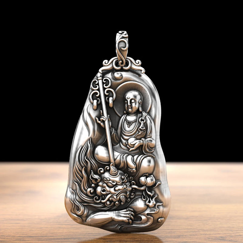HX Earth Buddha Pendant Necklace Silver Life Buddha Pendant for Women