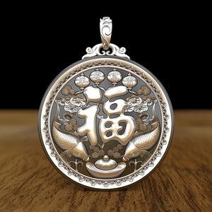 HX Fu Shou Shuangzhi Pendant Round Fu Zi Shou Gift Card Necklace