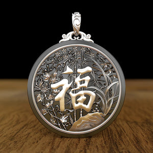HX Fu Shou Shuangzhi Pendant Round Fu Zi Shou Gift Card Necklace