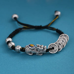 HX Retro Five Emperors Money Pixiu Bracelet Hand-woven Copper Coin Bracelet