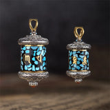 HX Retro Turquoise Flower Necklace Pendant for Men and Women