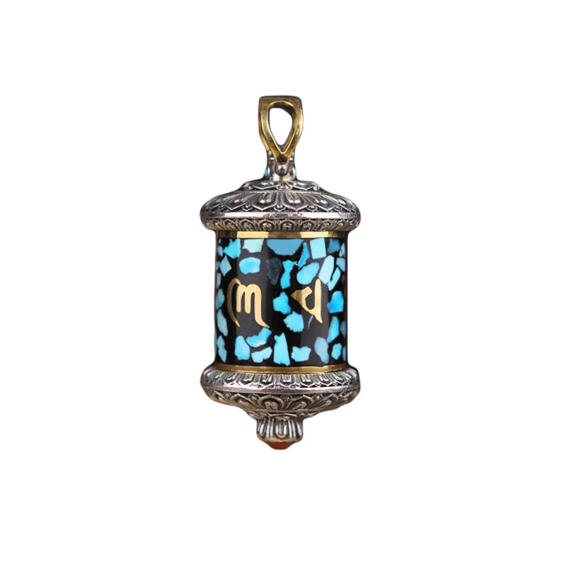 HX Retro Turquoise Flower Necklace Pendant for Men and Women