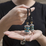 HX Retro Turquoise Flower Necklace Pendant for Men and Women