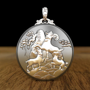 Sanyang Kaitai Zodiac Sheep Pendant Necklace for Men and Women