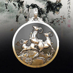Sanyang Kaitai Zodiac Sheep Pendant Necklace for Men and Women