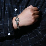 HX Silver Creative Watch with Green Gem Dragon Totem Men's Bracelet