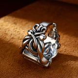 HX Silver Domineering Men Rattan Striped Letter Open Ring
