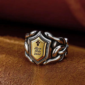 HX Silver Domineering Men Rattan Striped Letter Open Ring