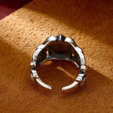 HX Silver Domineering Men Rattan Striped Letter Open Ring