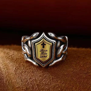 HX Silver Domineering Men Rattan Striped Letter Open Ring
