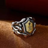 HX Silver Domineering Men Rattan Striped Letter Open Ring