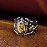 HX Silver Domineering Men Rattan Striped Letter Open Ring
